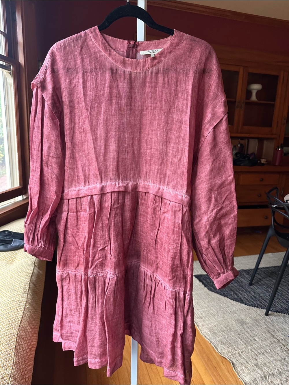 Sea New York Rose-Pink Tiered Linen Casual Dress